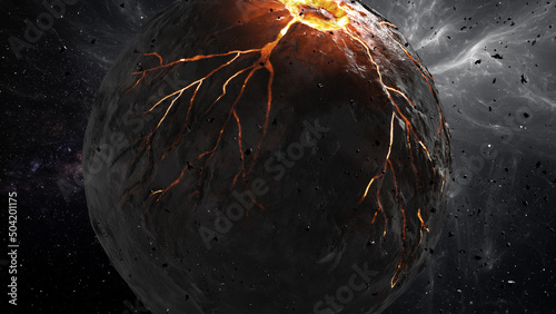 Fototapeta Naklejka Na Ścianę i Meble -  3D rendering of deep space with dying star, lava and asteroids surrounding, 3d illustration