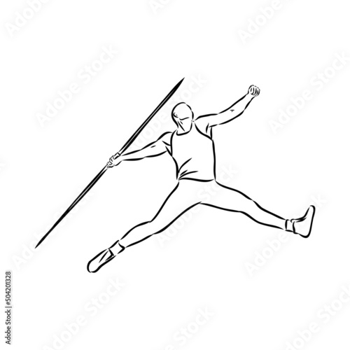 Hand sketch athlete throwing a javelin. Vector illustration