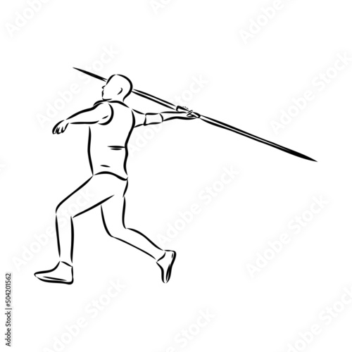 Hand sketch athlete throwing a javelin. Vector illustration