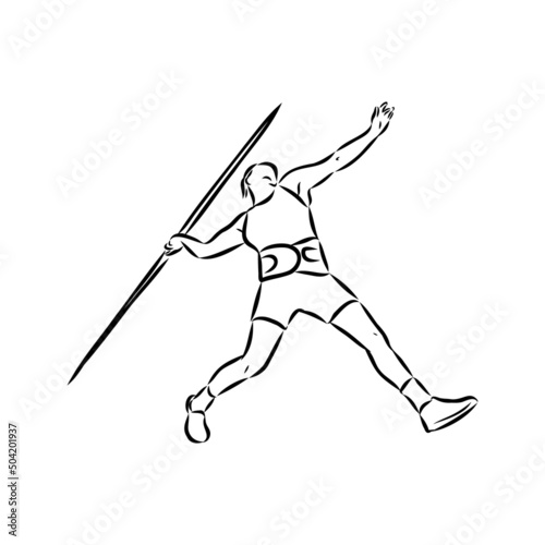 Hand sketch athlete throwing a javelin. Vector illustration