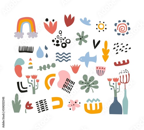 Abstract hand-drawn shapes and illustrations.