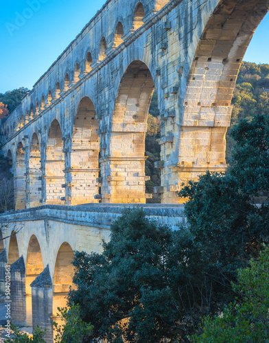 Le Pont du Gard, a Roman Aqueduct and UNESCO World Heritage Site, in Southern France