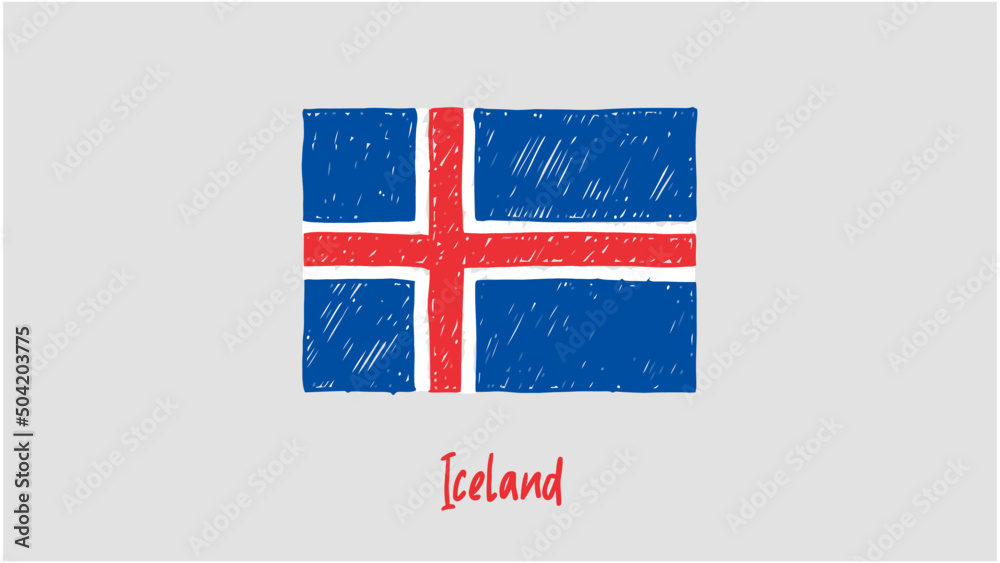 Obraz premium Iceland National Country Flag Marker or Pencil Sketch Illustration Vector