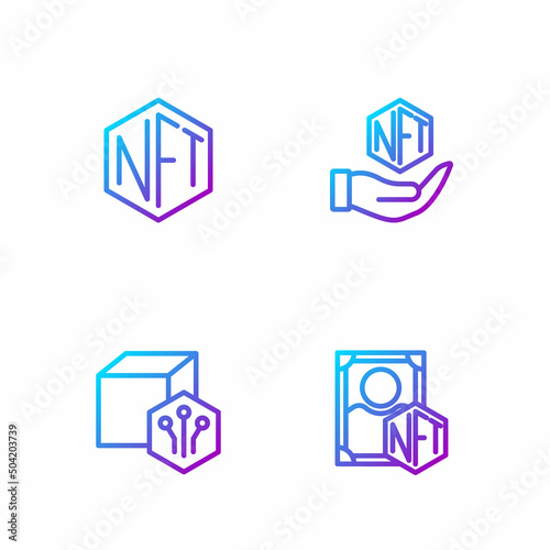 Set line NFT Digital crypto art, and . Gradient color icons. Vector