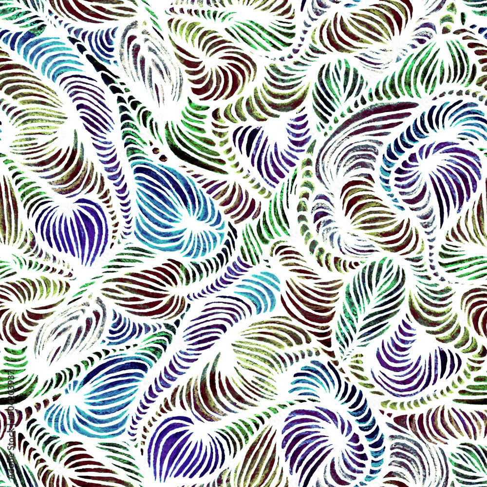 Bright abstract seamless pattern in graffiti style. Handdrawn tribal geometric pattern. Colored background in boho style.