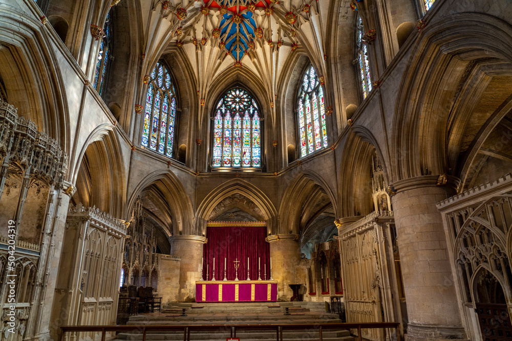 Tewkesbury Abbey features exquisite Norman architecture and art.