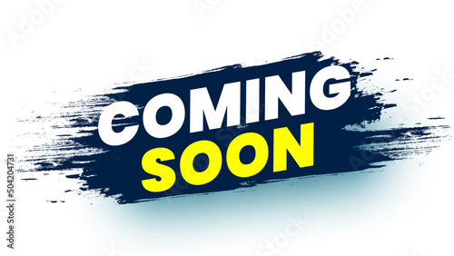 Coming soon banner with grunge brush stroke. Vector illustration. photo