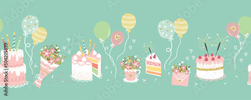 Fun hand drawn party seamless background. Great for birthday parties, textiles, banners, wallpapers, wrapping - vector design