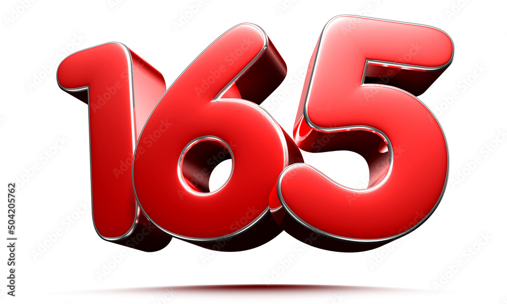 Rounded red number 165 3D illustration on white background have work path. Rounded red number 165 3D illustration on white background have work path.