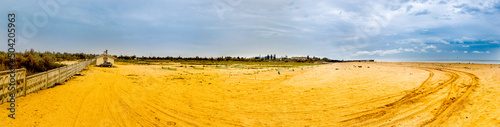 an empty camping place on the sea beach  Arabat Spit  Ukraine