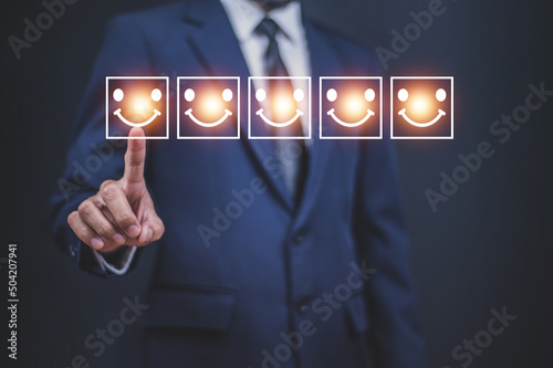 Businessman Satisfaction Assessments for Top Performing Businesses,Customer gives rating to service experience photo