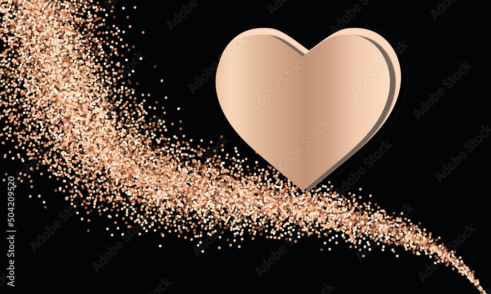 Paillettes Fond noir Coeur Vieux Rose