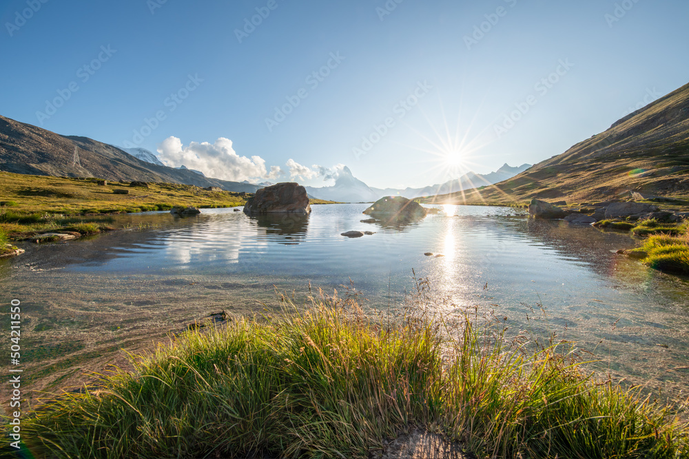 Fototapeta premium Matterhorn mountain and Stellikee (Stelli Lake), Zermatt, Switzerland