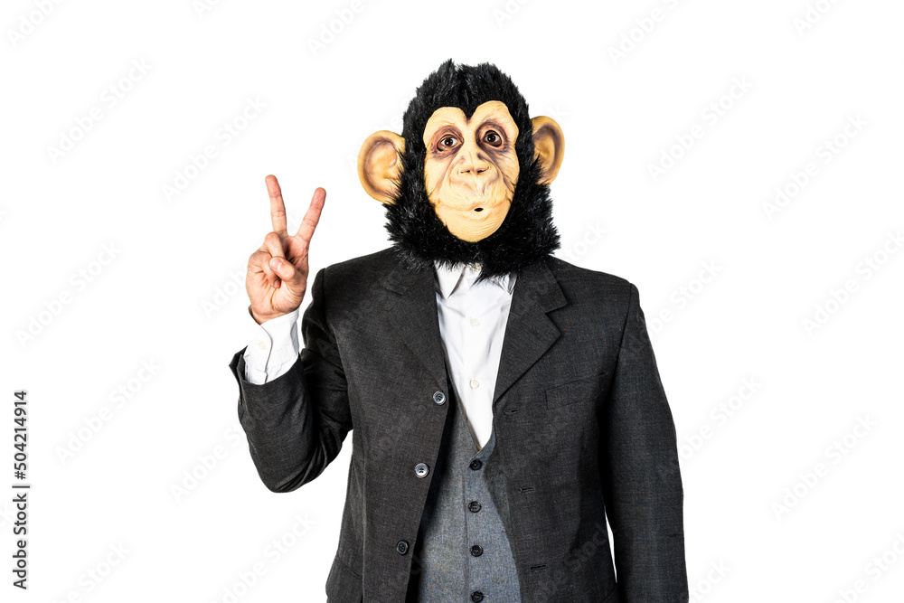 Monkey man making victory gesture with his fingers Monkey man making victory gesture with his fingers