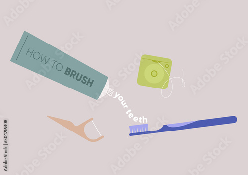 How to brush your teeth the right way, a set of dental treatment tools