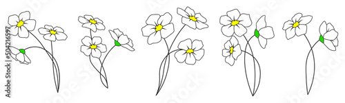 Fototapeta Naklejka Na Ścianę i Meble -  White flower on stem floral set cartoon isolated illustrations