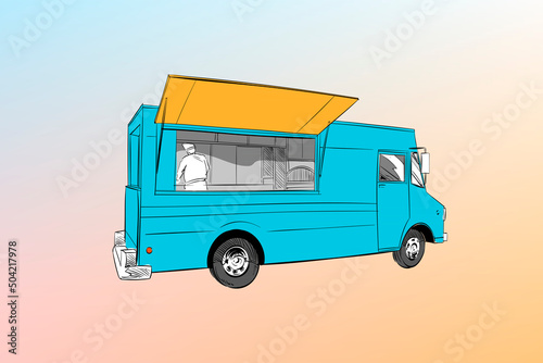 Food truck sketch food. Street food banner template. Hand drawn vector illustration. 