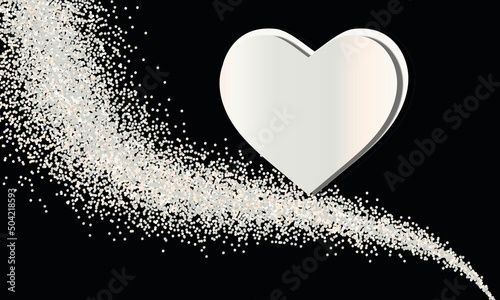 Paillettes Fond noir Coeur  Blanc Rose poudré