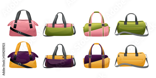 Colored Gym Bags Icon Set