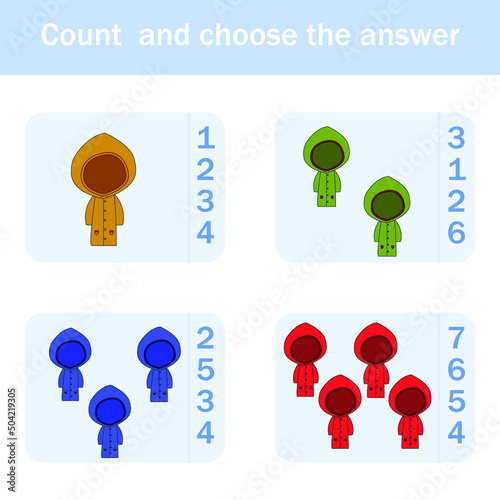 Counting Game for Preschool Children.  Count how many  raincoat