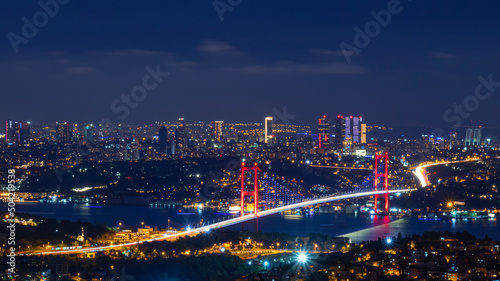 istanbul-turkey. 11.july.2019. 15th july Martyrs Bridge (15 temmuz sehitler koprusu) landscape.  Bosphorus Bridge at night Istanbul, Turkey