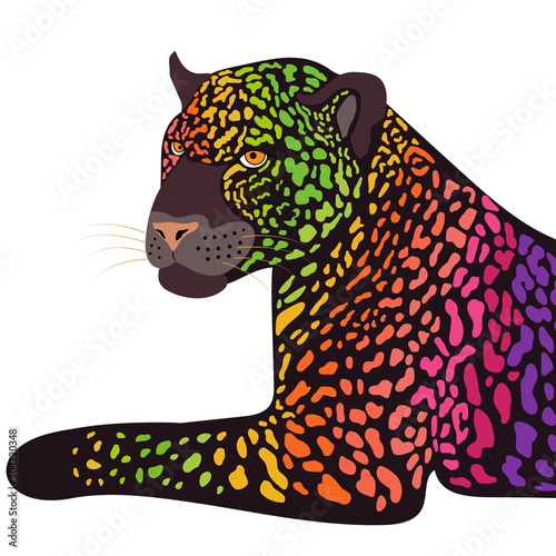 vector illustration of jaguar with colorful spots on a white background