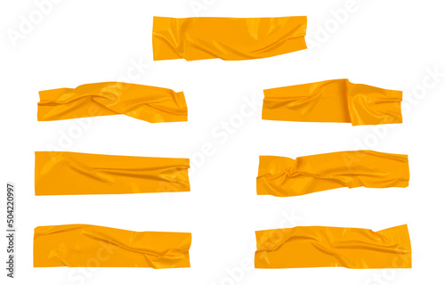 Yellow wrinkled adhesive tape of different sizes isolated on white background. Vector illustration.