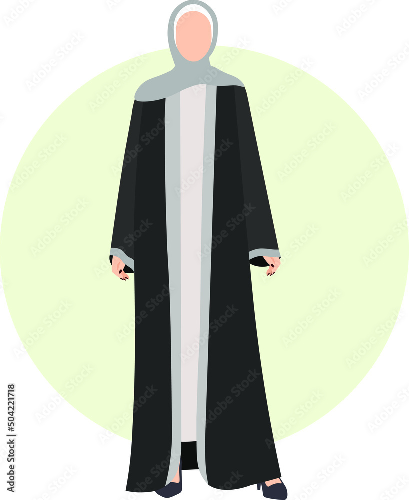 Emirati Arabic Young Muslim Woman In The Black Beautiful Abaya And 