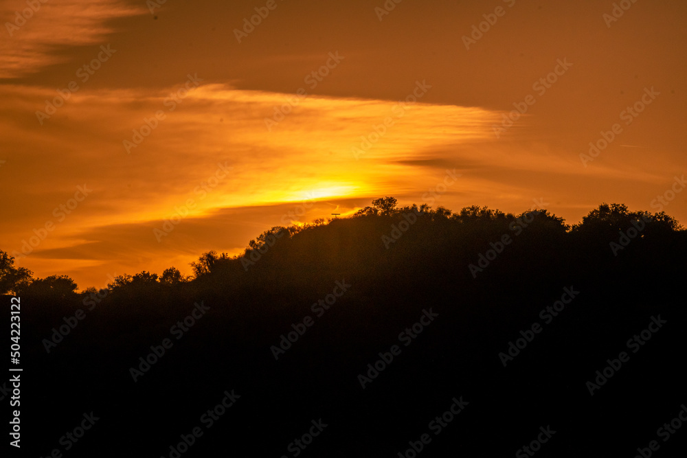 Sunset behind a hill in Topanga Canyon