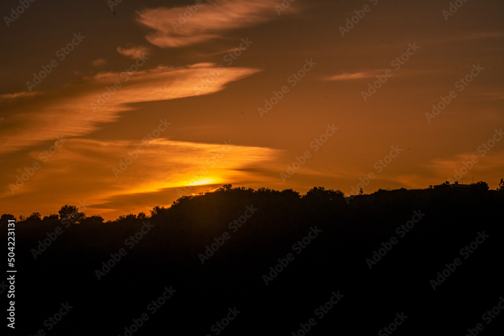 Sunset behind a hill in Topanga Canyon