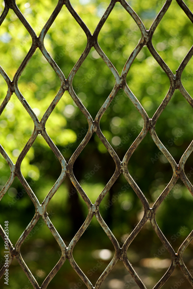 close-up old rusty iron fence close-up old rusty iron fence