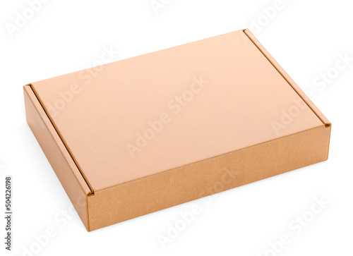 Blank cardboard box, craft paper package isolated on white background
