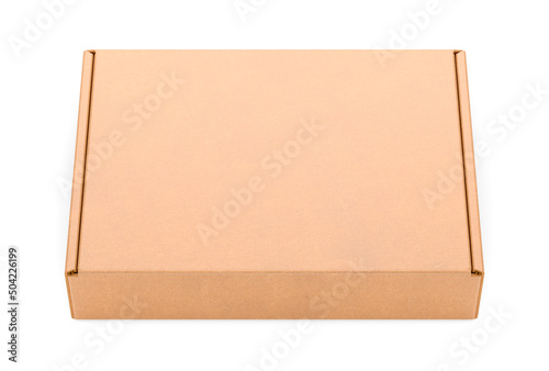 Blank cardboard box, craft paper package isolated on white background