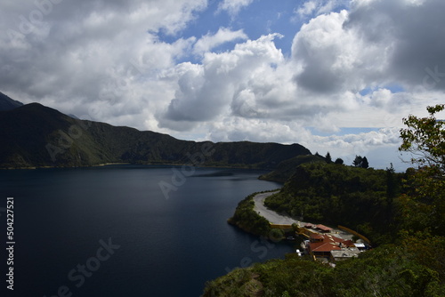 Fototapeta Naklejka Na Ścianę i Meble -  Laguna Cuicocha, beautiful blue lagoon with islands inside the crater of the Cotacachi volcano