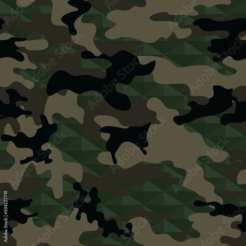 Army camo military uniform vector texture, classic texture, forest hunting background.