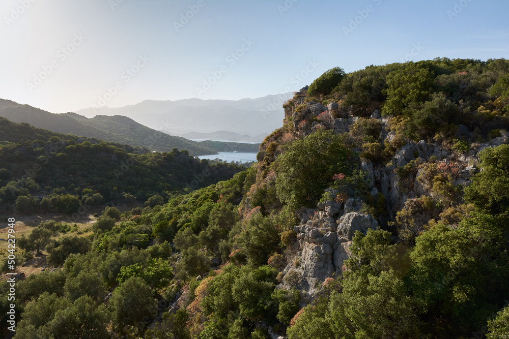 Beautiful view of the mountains from the trek Lycian Way near Kas, Turkey
