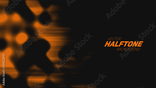 Abstract vector torn orange halftone background. Scrathed dotted texture element.