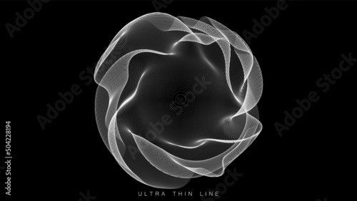 Distorted line spheres. Vector thin line glitch geometry.