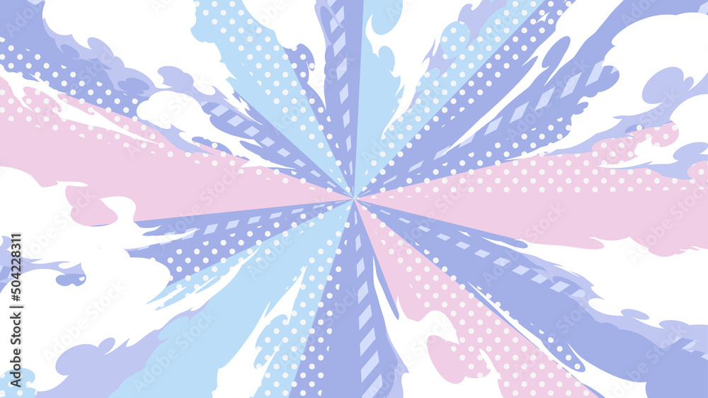 Fototapeta premium 上から見た着地の煙のエフェクトと集中線の背景_アメコミ風_16:9