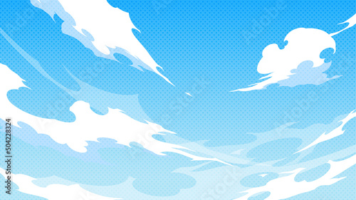 かっこいい雲と空の背景イラスト_アメコミ風_16:9