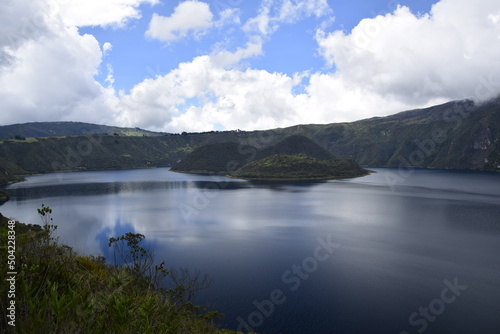 Laguna Cuicocha  beautiful blue lagoon with islands inside the crater of the Cotacachi volcano