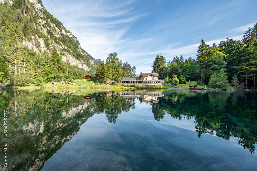 Blausee lake in summer, Kandergrund, Bernese Oberland, Switzerland