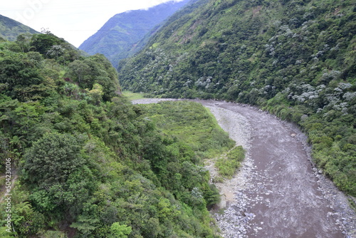 River near by Cascada Manto de la Novia  waterfall in Banos de Agua Santa  Banos