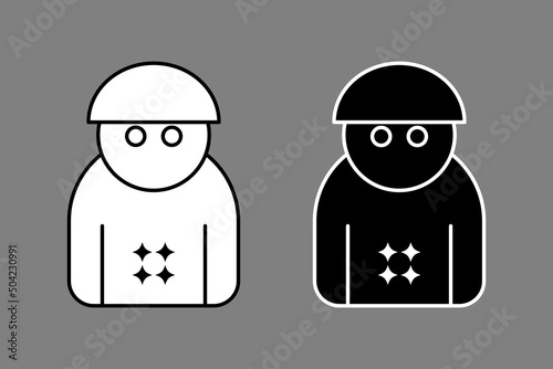 Army general officer black white outline flat design