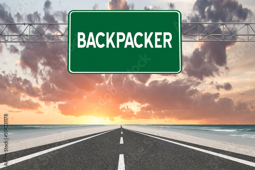 Backpacker text on sign.