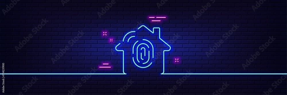 Neon light glow effect. Fingerprint access line icon. House protection ...