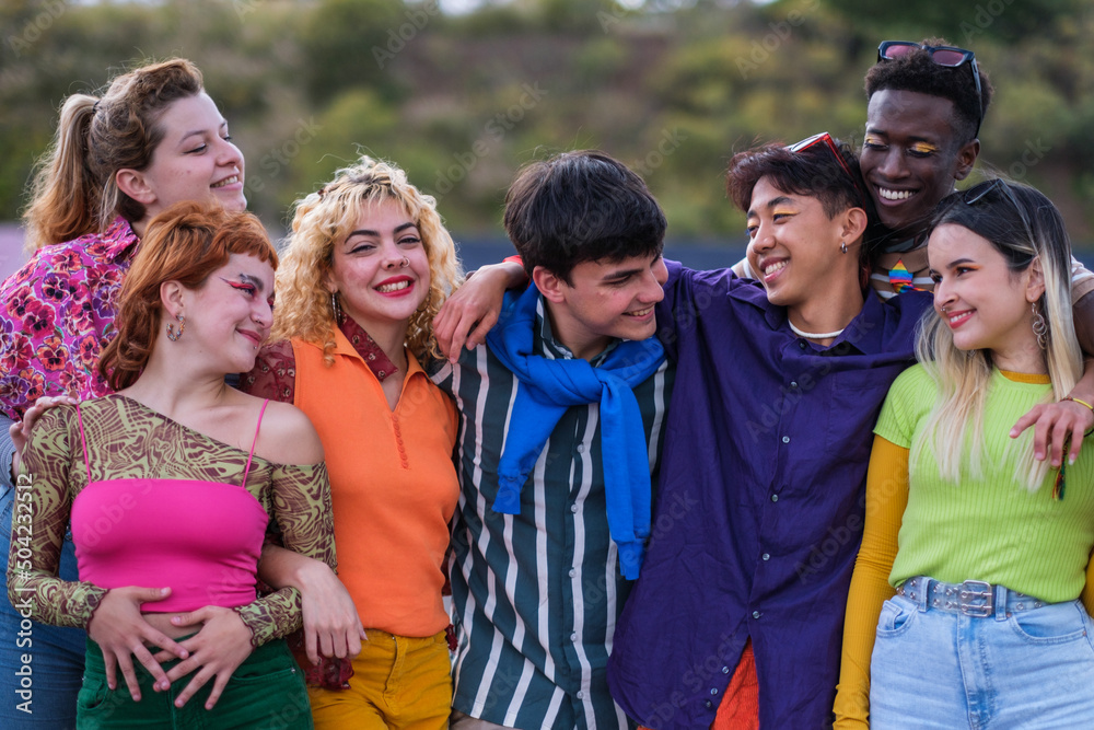 Fototapeta premium Group of teenage diversity dressed in colorful clothes