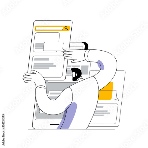 IT specialist is engaged in mobile prototyping. A metaphor on the topic of mobile application development.
