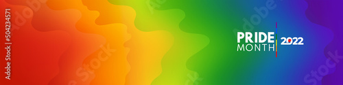 Pride Gradient background with 2022 LGBTQ Pride Flag Colours. Vector 2022 banner logo lgbtq pride month with rainbow heart. Website banner. Symbol of pride month june support.
