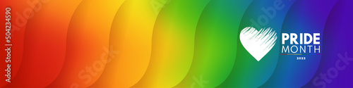 Pride Gradient Background with 2022 LGBTQ Pride Flag Colours. Vector banner logo 2022 lgbtq pride month with rainbow heart. Symbol of pride month june support.